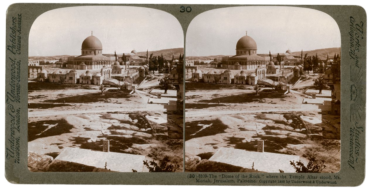 Kalliokupoli, jossa Temple Alter seisoi, Moriah-vuori, Jerusalem, Palestiina, 1900. tekijältä Underwood and Underwood