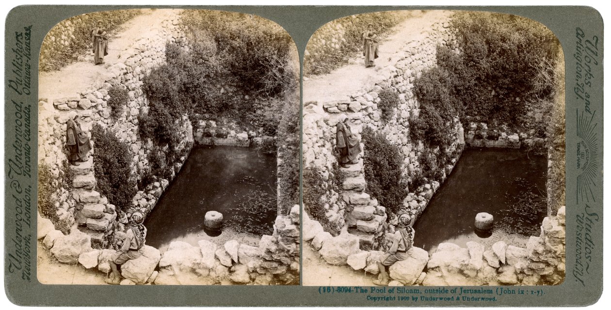 Siloamin allas, Jerusalemin ulkopuolella, Palestiina, 1900. tekijältä Underwood and Underwood