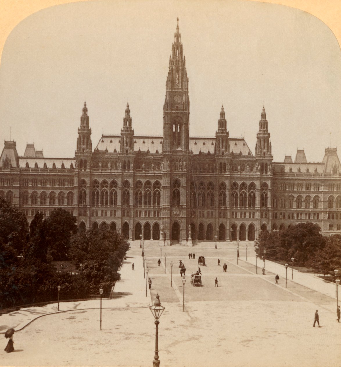 Suuri Rathhaus, Wien, Itävallan torni, 320 jalkaa korkea, 1899. tekijältä Underwood and Underwood