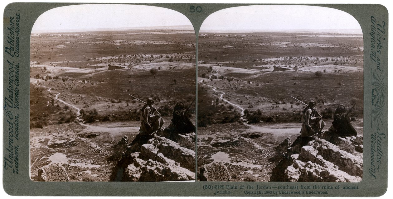 Jordan-joen tasango nähtynä muinaisen Jerikon raunioista Palestiinassa, 1903. tekijältä Underwood and Underwood