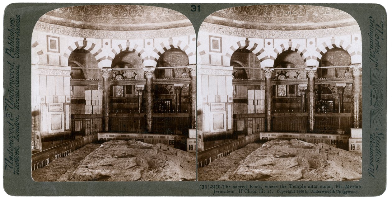 Pyhä kallio, jossa Temple Alter seisoi, Moriah-vuori, Jerusalem, Palestiina, 1900. tekijältä Underwood and Underwood