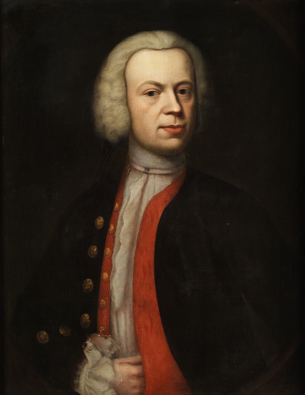 Puolimuotokuva herrasmiehestä, jolla on peruukki tekijältä Unidentified painter label QS
