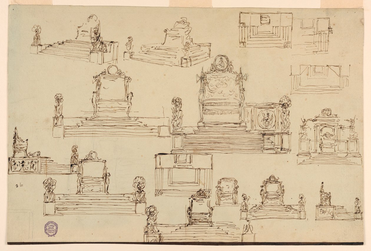 Piirustus, viisitoista luonnosta valtaistuimelle, n. 1810 tekijältä Unknown