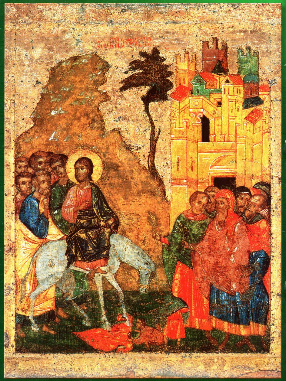 Pääsy Jerusalemiin. Venäläinen kuvake 14 c tekijältä Unknown