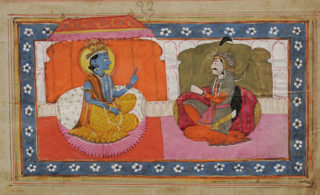 Sri Krishna saarnaa Gita Upadeshia Arjunille tekijältä Unknown