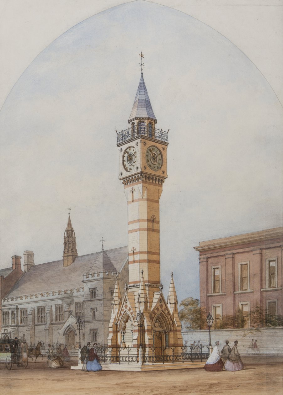 Arkkitehtoninen korkeus: Memorial Clock Tower, n. 1860 (kynä, muste ja wc paperilla) tekijältä Unbekannt Unbekannt