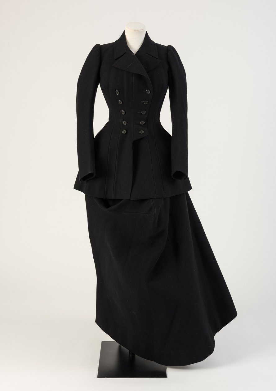 Musta räätälöity villaajotapa, habit-takilla ja sivusatulahameella, 1890-luku (villaa) tekijältä Unbekannt Unbekannt