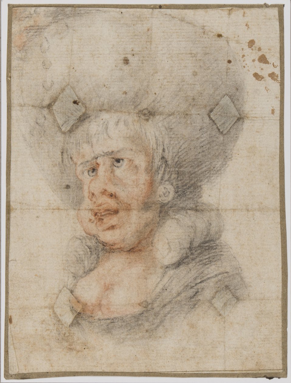 Naisen karikatyyri, n. 1780 (punainen ja musta liitu paperille) tekijältä Unbekannt Unbekannt