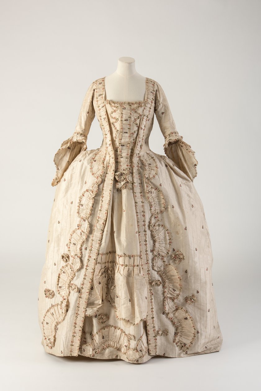 Kermanvärinen raidallinen ja kuviollinen kudottu silkkitakki à la française, 1770-luku (silkki) tekijältä Unbekannt Unbekannt