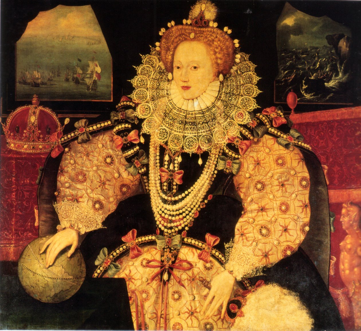 Englantilainen Elizabeth I, Armada Portrait, mahdollisesti Sir Francis Draken tilaama tekijältä Unknown