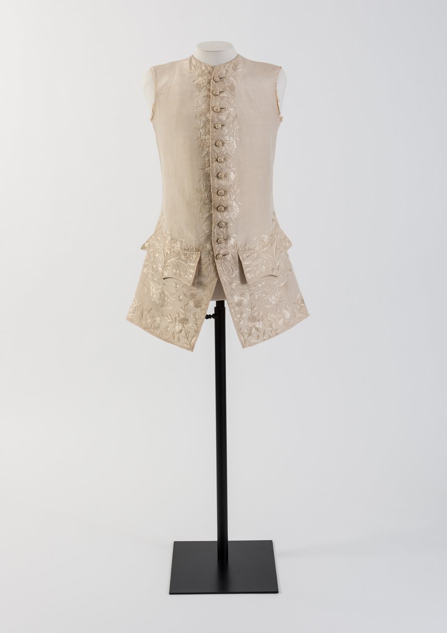 Miesten kermanvärinen silkki brodeerattu liivi, 1740-luku (silkki) tekijältä Unbekannt Unbekannt