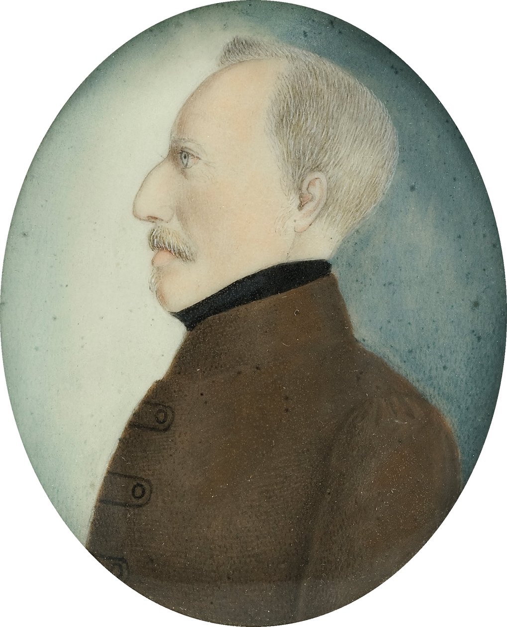 Pienoiskuva ”Eversti Gustafssonista” entisestä Kustaa IV Adolfista, Ruotsin kuningas, n. 1830 (akvarelli paperille) tekijältä Unbekannt Unbekannt