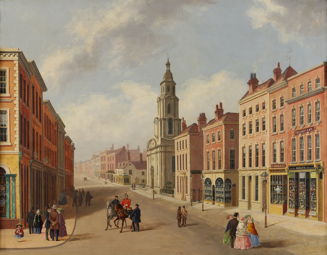 Pyhän Nikolauksen kirkko ja Foregate Street, Worcester, noin 1850. tekijältä Unbekannt Unbekannt