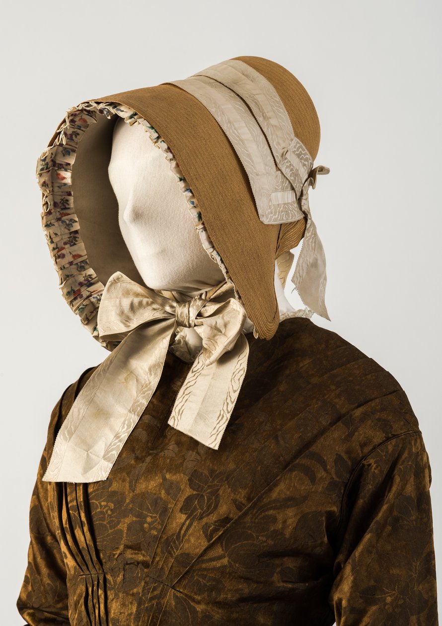 Olkipelti, kudotuilla silkkinauhoilla, 1840-luku (olki ja silkki) tekijältä Unbekannt Unbekannt