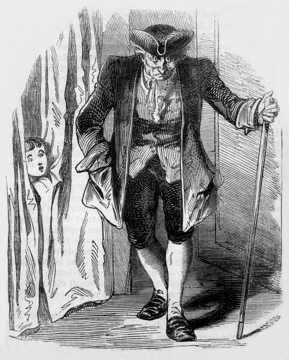Hiekkamies, Coppelius, kuvitus E.T.A. Hoffmannin novellin kuvituksesta teoksesta Yön palat, kaiverrus 1817. tekijältä Unbekannt Unbekannt