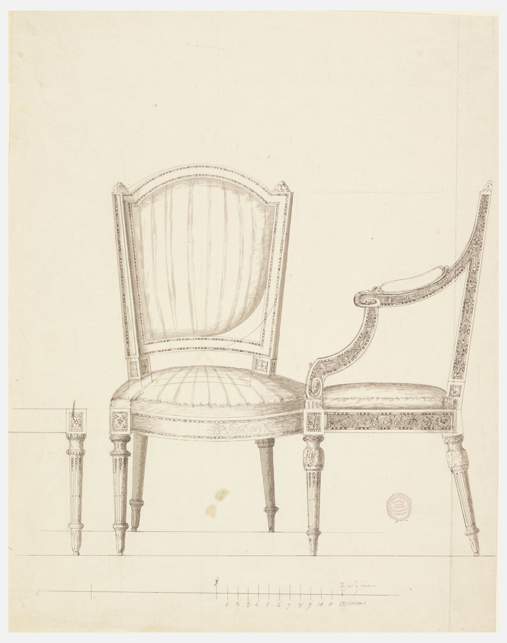 Piirustus, muotoilu kahdelle tuolille vaihtoehtoisilla ehdotuksilla, 1760–65 tekijältä Unknown