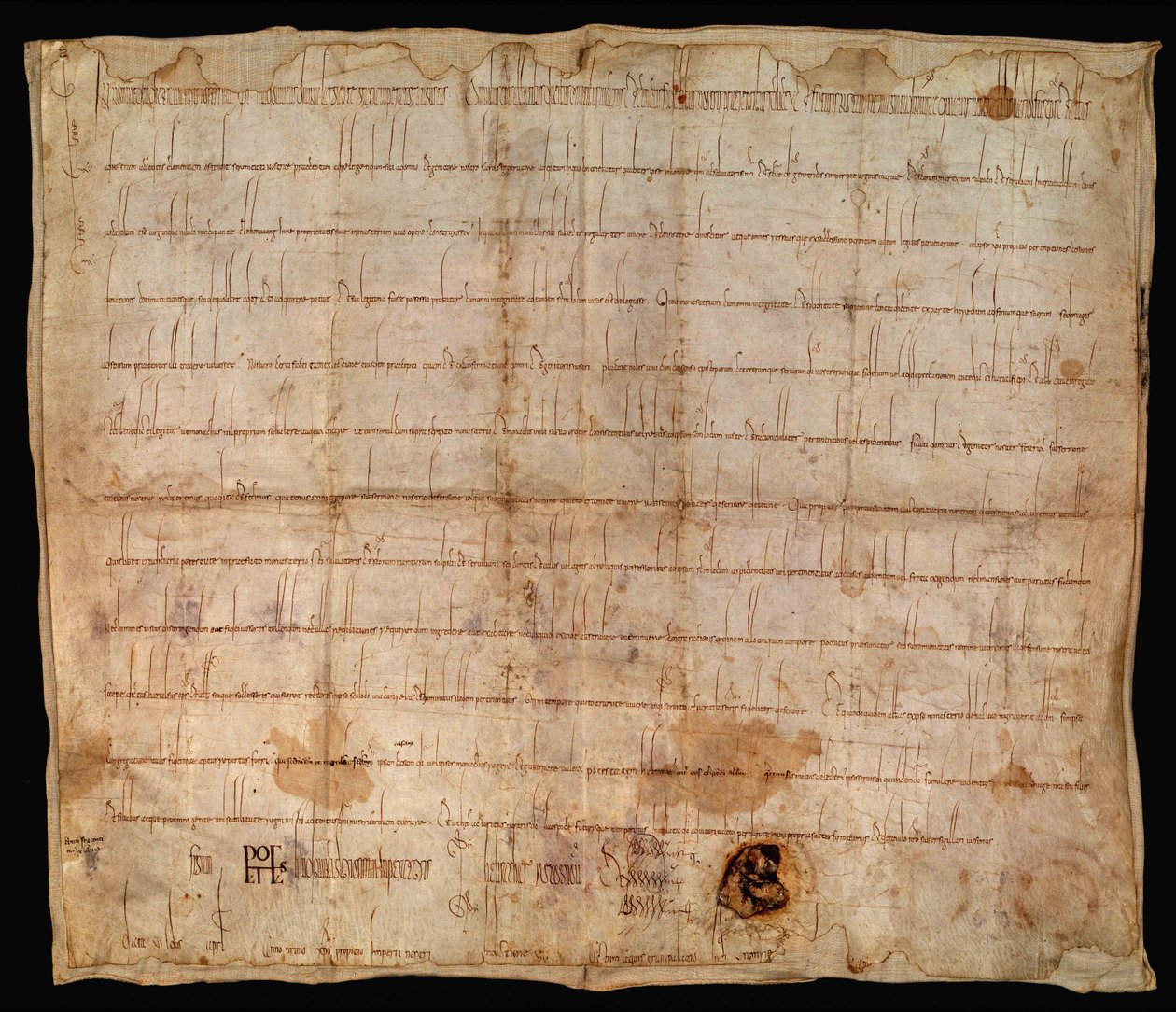 Kaiser Ludwig der Fromme nimmt 814 dieser Urkunde das Kloster Ellwangen in seinen Schutz tekijältä Unknown