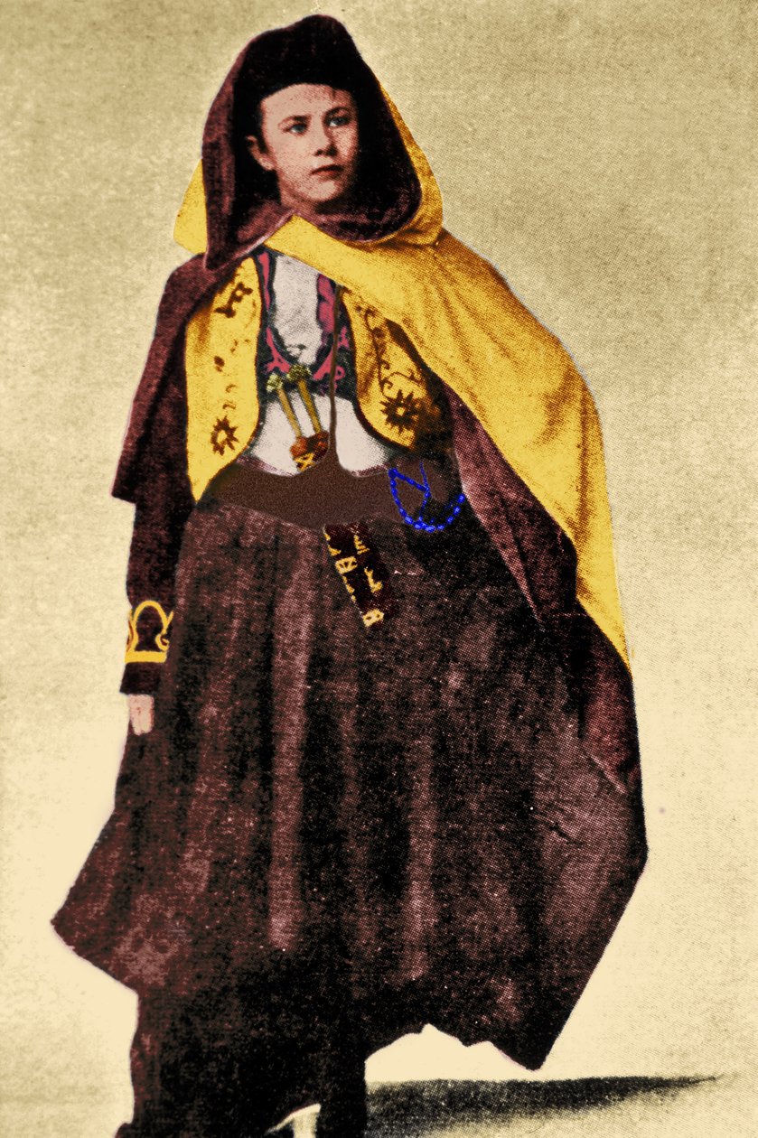 Sveitsiläinen tutkimusmatkailija Isabelle Eberhardt arabialaisessa asussa, n. 1897 (myöhempi väritys) tekijältä Unknown
