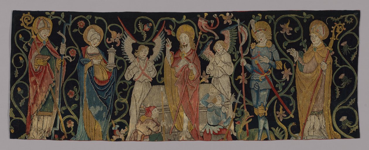 Altar Frontal, joka kuvaa ylösnousemusta neljän pyhän kanssa tekijältä Unknown