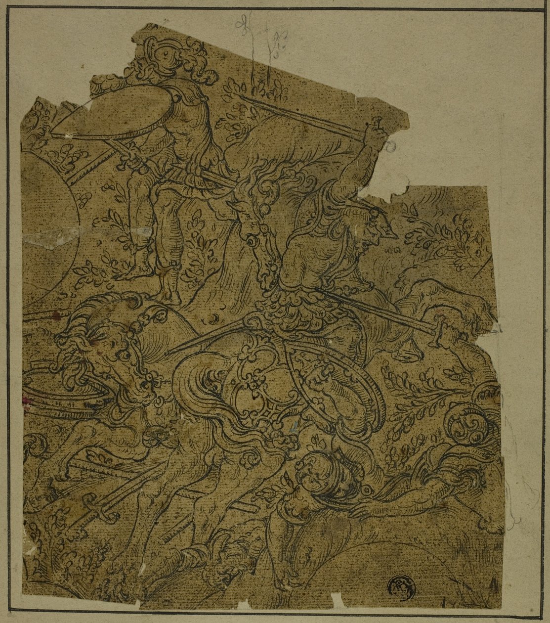 Fragmentti: Armed Warriors on Horseback Fighting Foot Soldiers tekijältä Unknown