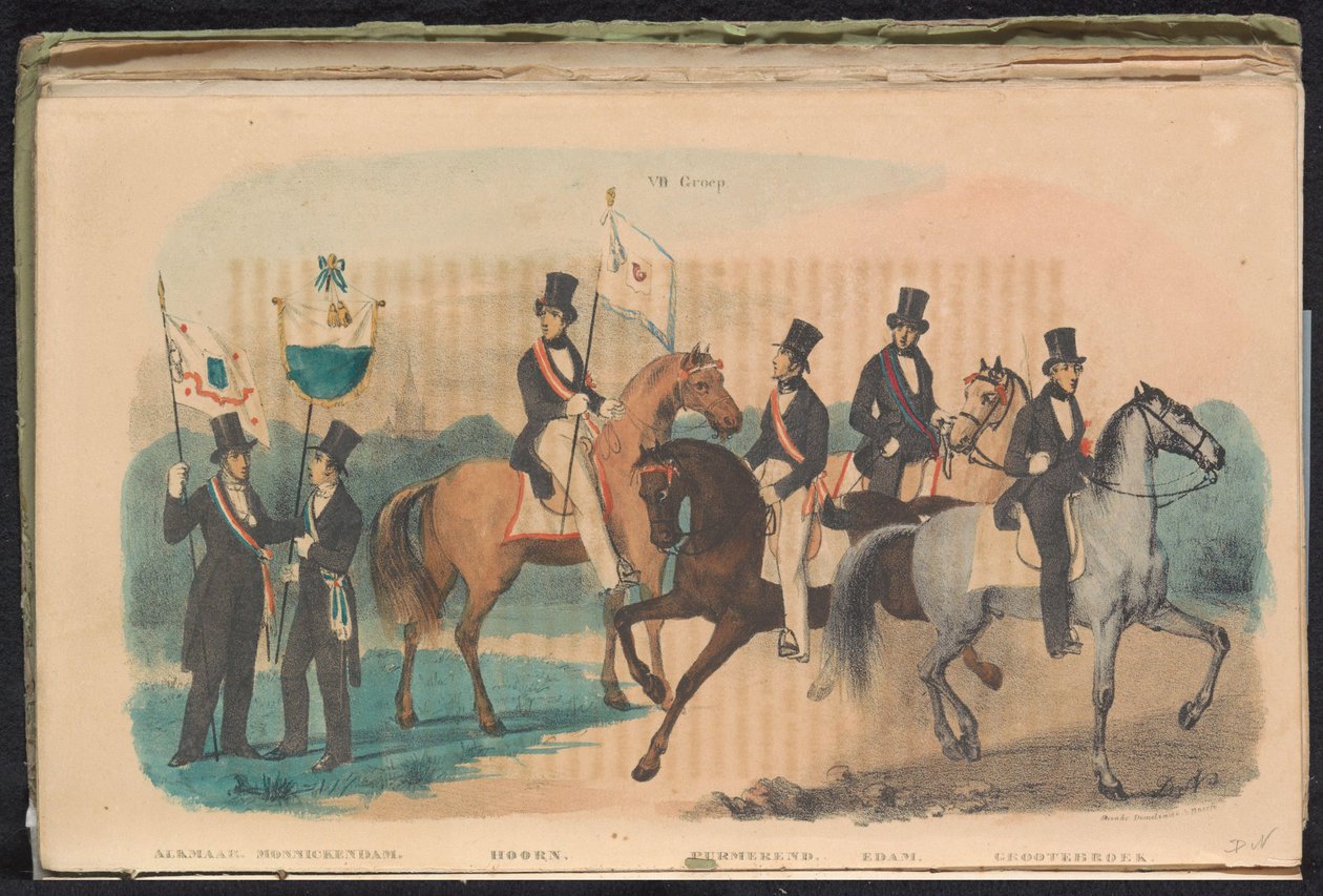 Alkmaarin, Monnickendamin, Hoornin, Purmerendin, Edamin ja Grootebroekin kunniavartijoiden puvut ja liput, 1840-1842 VII. Ryhmä (otsikko objektissa) tekijältä Unknown