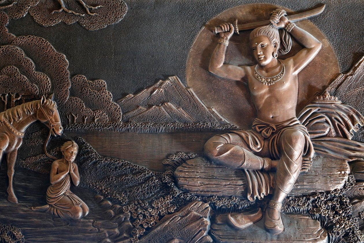 Linh Phong buddhalainen temppeli, Buddhan elämä, Kaukana palatsista, Prinssi Siddhartha vaihtoi hienot vaatteensa rievuiksi ja leikkasi pitkät hiuksensa, Dalat, Vietnam tekijältä Unknown