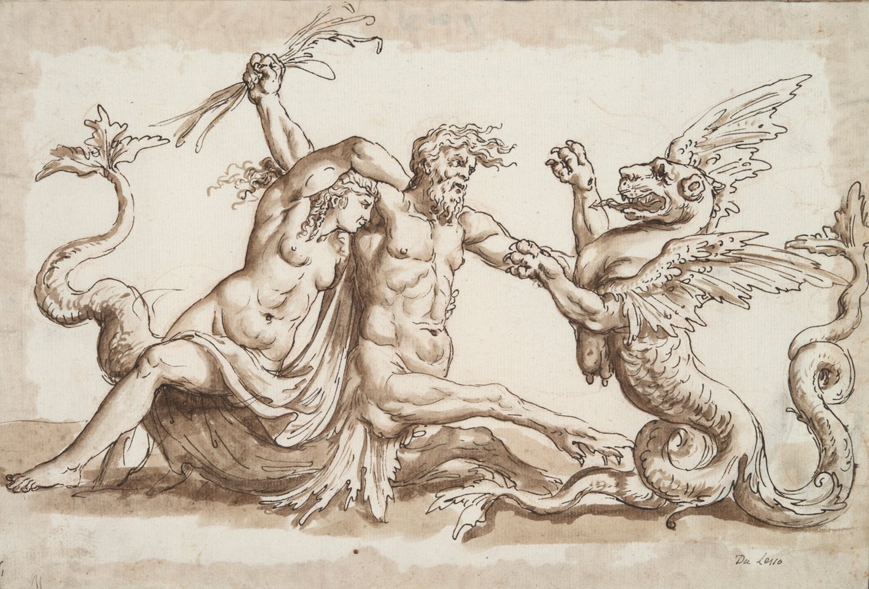 Nereid ja Triton taistelevat griffonia vastaan tekijältä Unknown