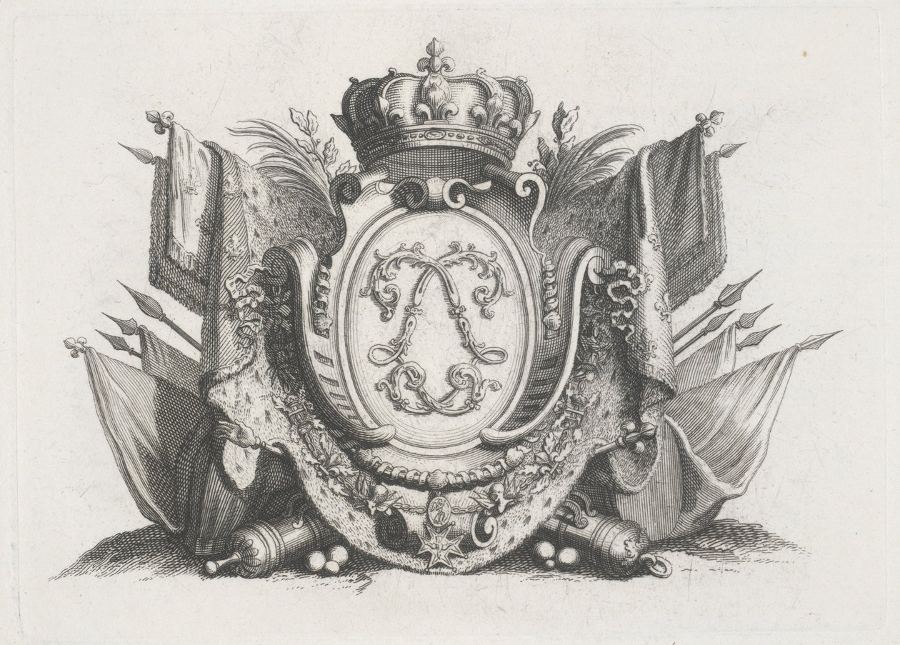 Royal Crest kruunulla ja lipuilla sekä lomitettu tekijältä Unknown