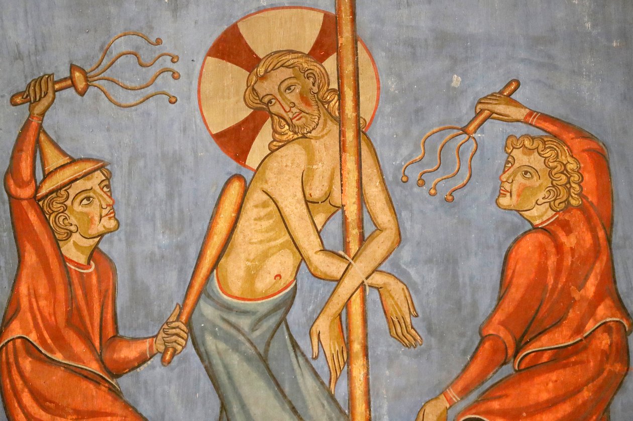 Saint-Pierre-le-Jeune protestanttinen kirkko, Kristuksen kärsimys, Kristuksen liputus, Fresko, Strasbourg, Ranska. tekijältä Unknown