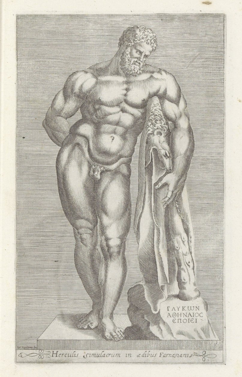 Herkuleen veistos Hercules Farnese Herkuleen patsas farnesialaisessa palatsissa (nimi esineessä) Antiikkiveistoksia Roomassa (sarjan nimi) Ikonit Rooman kaupungin muinaisista patsaista, joita nähdään julkisilla paikoilla (sarjan nimi) tekijältä Unknown