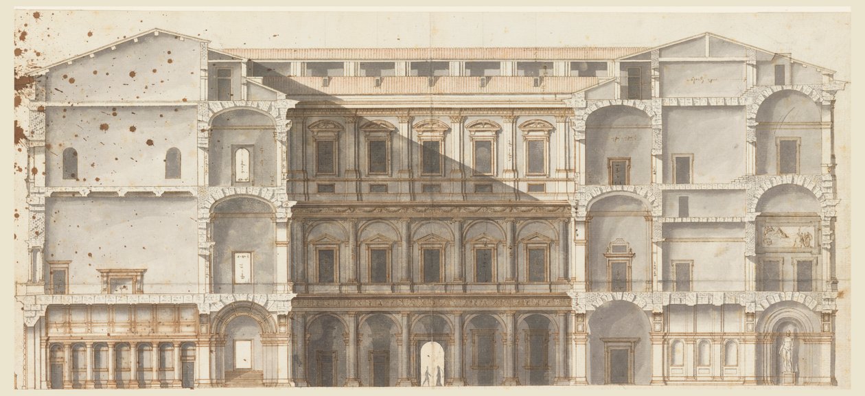 Siipien osa ja muurin korkeus hovissa, Palazzo Farnese, Rooma tekijältä Unknown