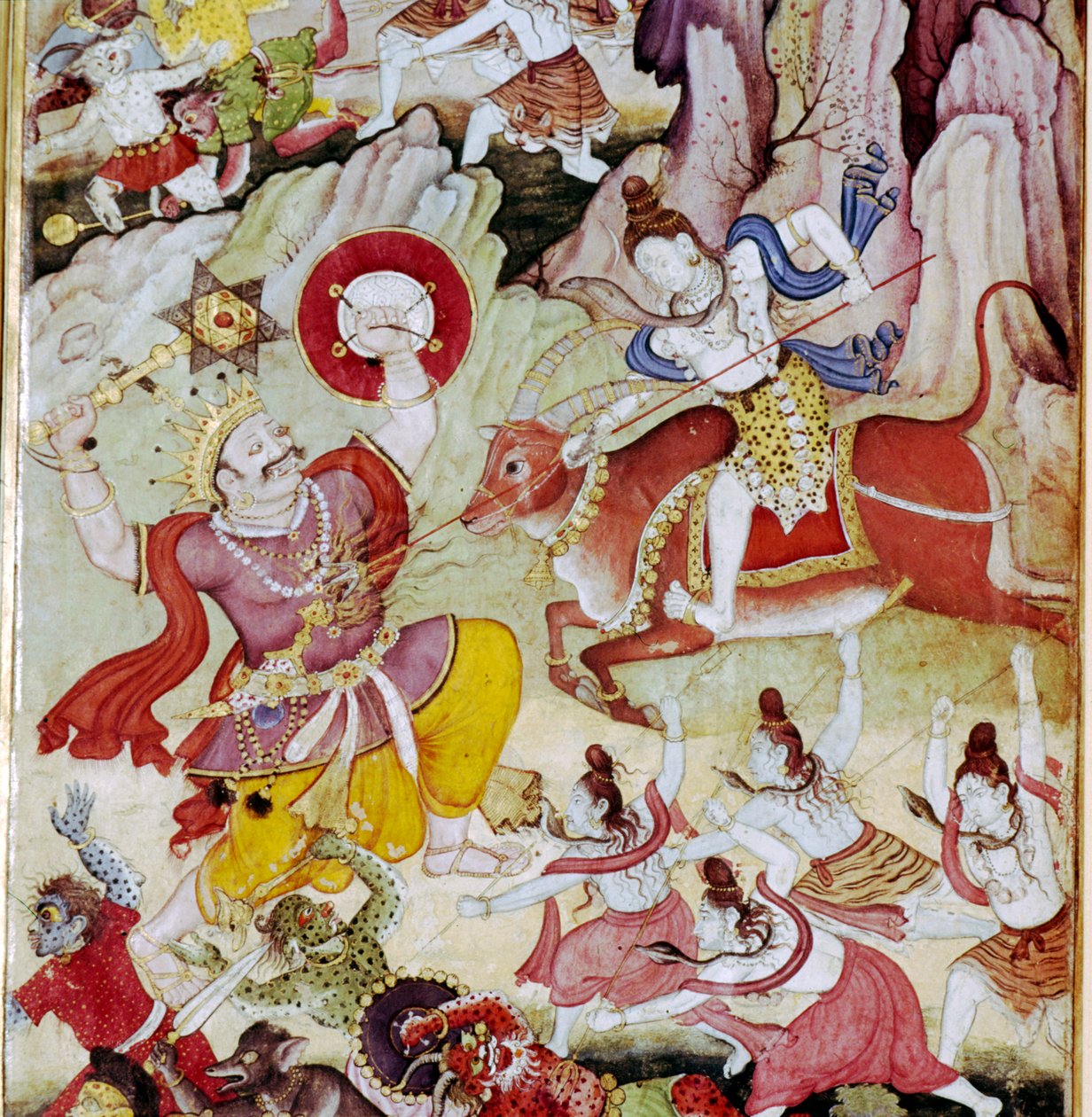 Shiv Destroys The Demon Andhaka, Harivamsa Manuscript, Mughal, S1590 tekijältä Unknown