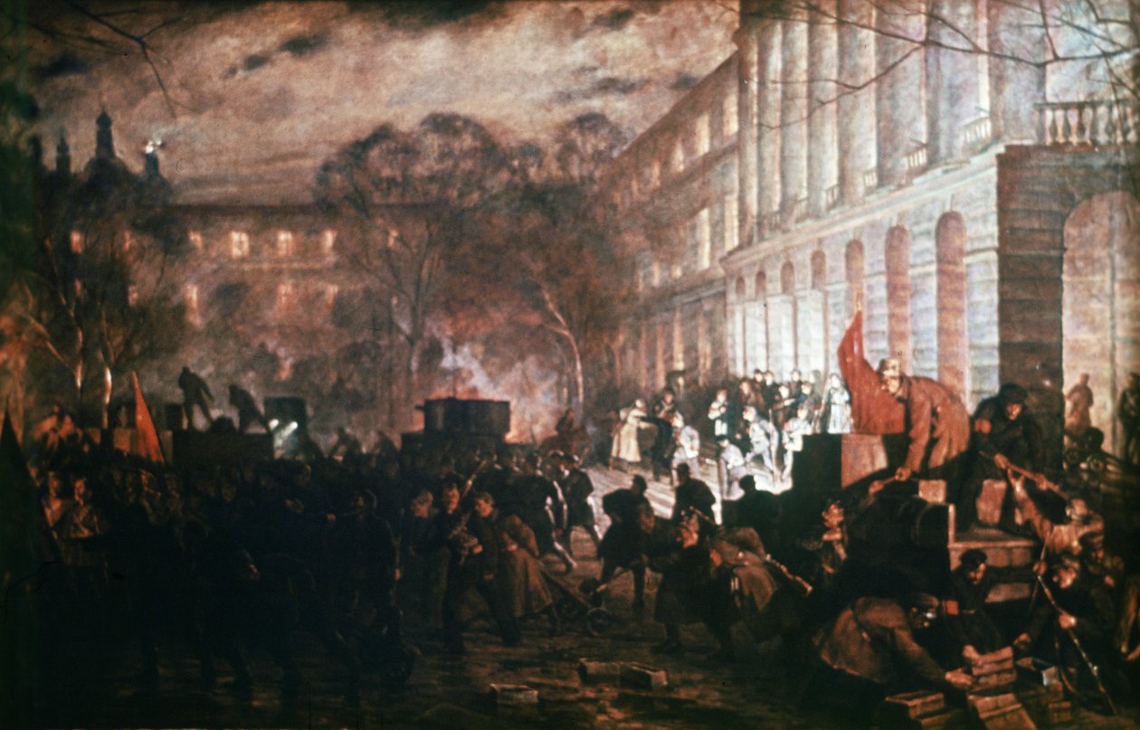 Smolny-instituutti - Lokakuun vallankumouksen päämaja, Petrograd 1917, V, Kuznetsovin maalaus. tekijältä Unknown