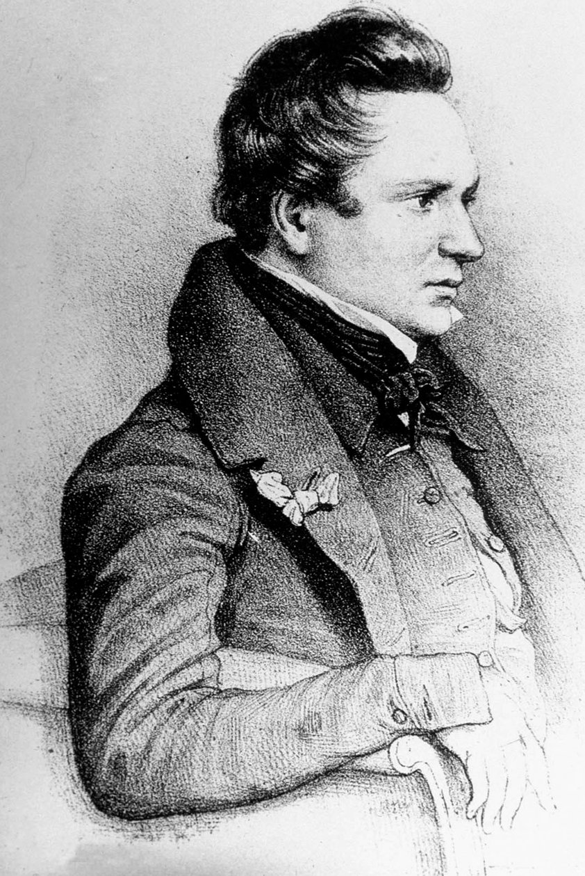Victor Hugo (1802-1885) ranskalainen kirjailija, täällä vuonna 1832, kaiverrus Georges Frey LeonNoelin mukaan tekijältä Unknown
