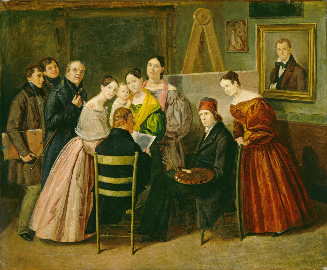 Taidemaalari ja vierailijat studiossa tekijältä Unknown 19th Century