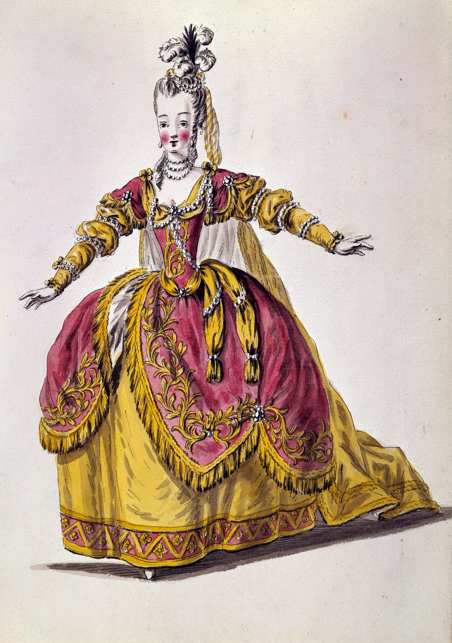 1700-luvun teatteriasu, kaiverrus 1800-luvun Pariisista, B.N. tekijältä Unknown artist
