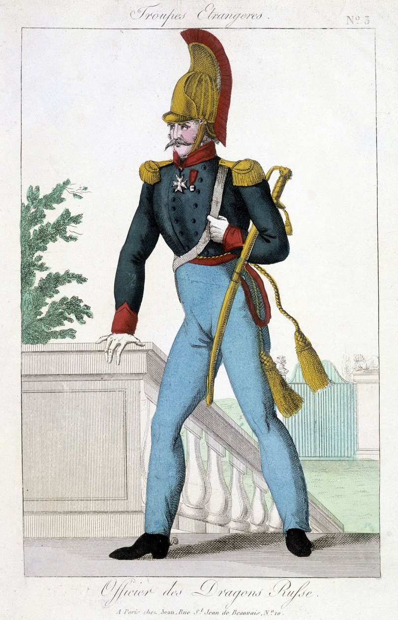 1800-luvun kuva, joka esittää Venäjän lohikäärmeiden upseeria. tekijältä Unknown artist