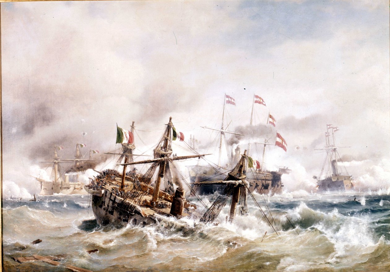 20.7.1866: Lissan taistelu Dalmatian edustalla: itävaltalaiset tuhosivat Italian laivaston. tekijältä Unknown artist