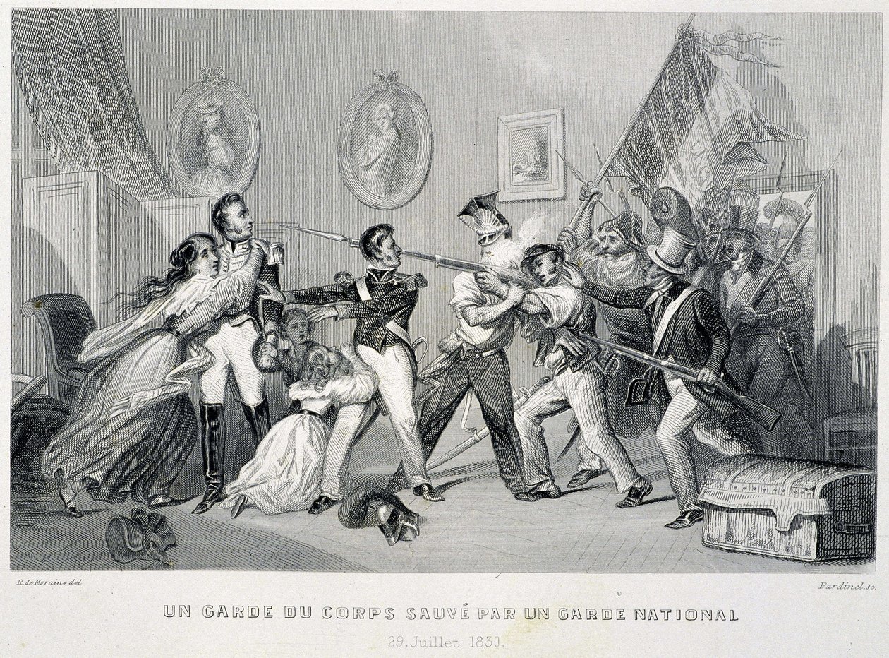 Henkivartija pelastaa kansalliskaartin (29. heinäkuuta 1830) - "Fasttes de Gardes nationales de Francessa" tekijältä Unknown artist