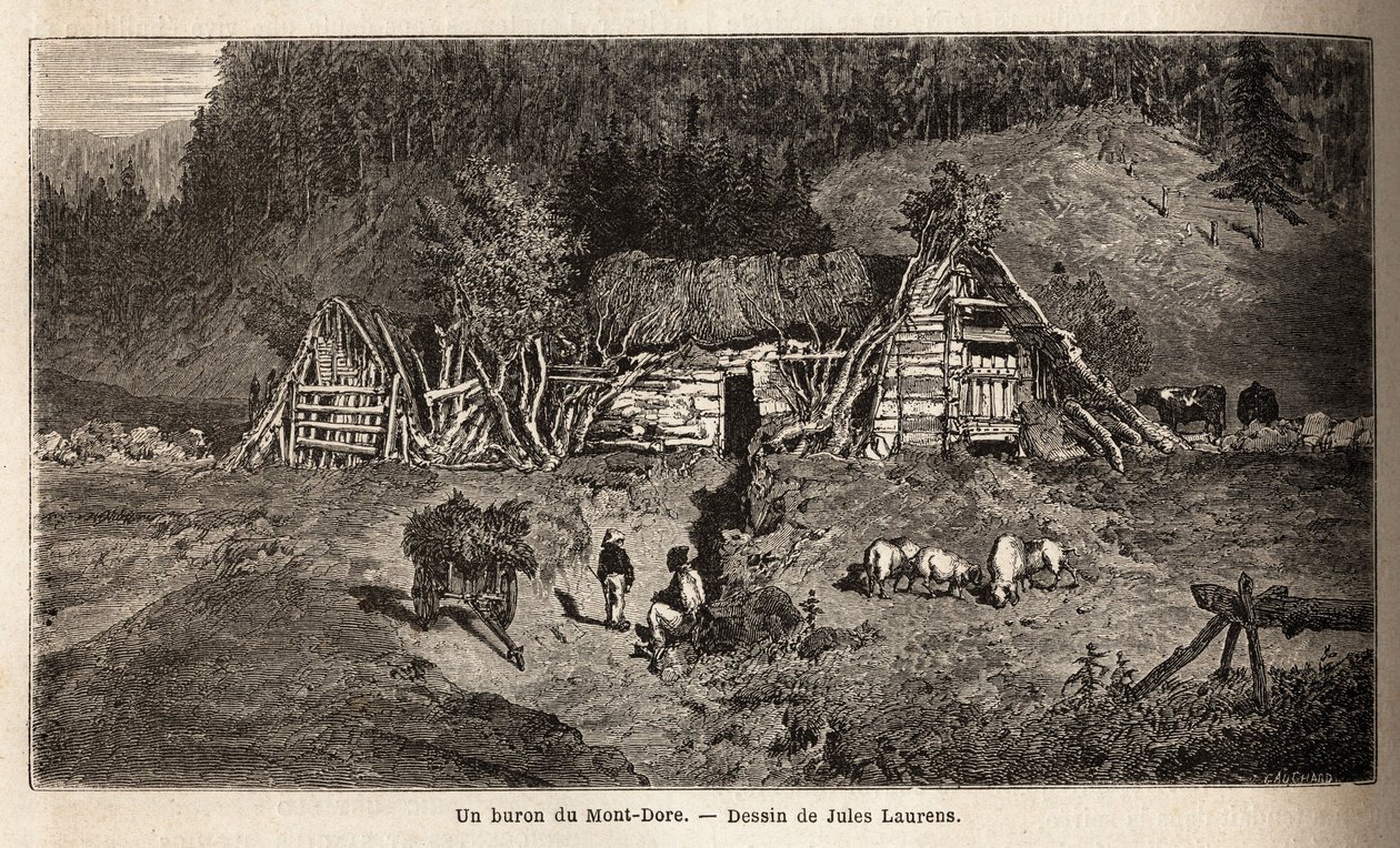 Keski-Ranskan vuoristolaitumilla sijaitseva rakennus Mont-Doressa (Mont Dore) toimii kausiluontoisesti, ja siellä valmistettiin juustoa toukokuusta lokakuuhun ja pidettiin lehmiä. Kaiverrus havainnollistamaan matkaa Keski-Ranskan tulivuorille vuonna 1864, tekijältä Unknown artist