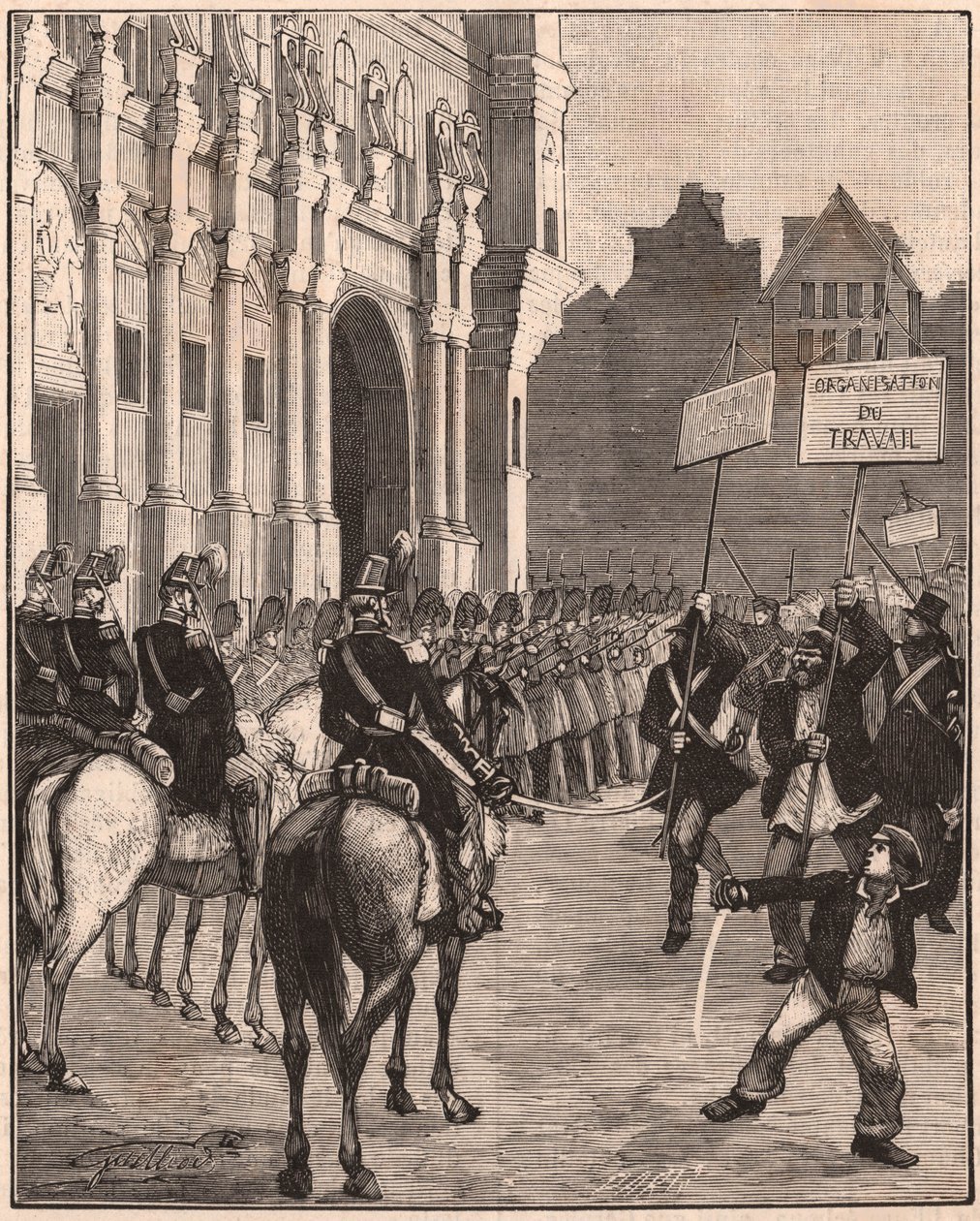 Ryhmä sosialisteja, jotka osoittavat mieltään Louis Napoleon Bonaparten uudistuksia vastaan, 1849 Champ de Marsilla, Pariisissa tekijältä Unknown