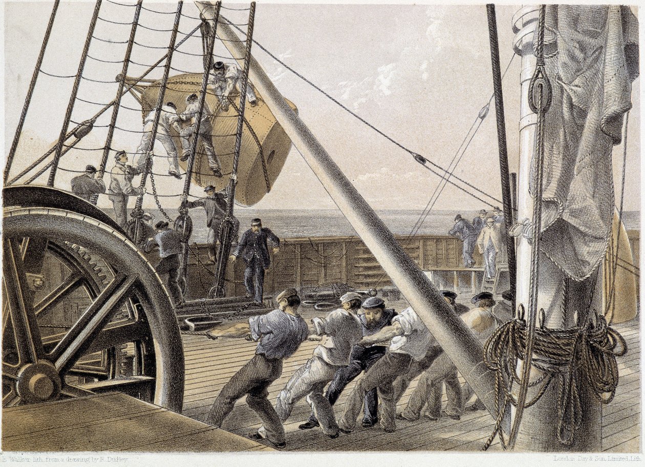 Valtava pistepoiju piirrettiin 2. elokuuta 1858 - W. H. Russelin "Atlantin lennättimessä" n. 1860 tekijältä Unknown artist