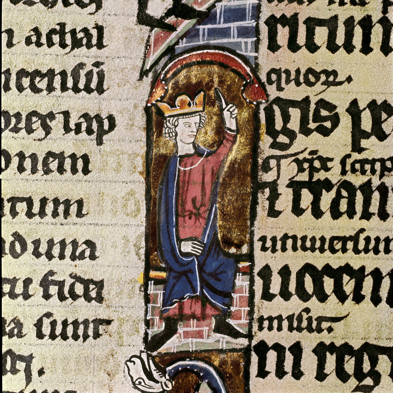 Kuningasapulainen Jerusalemin temppelin jälleenrakentamisessa Yksityiskohta Saint Ludovicin Raamatun käsikirjoitussivusta. 1300-luvun Biblioteca Comunale Assises, Italia tekijältä Unknown artist