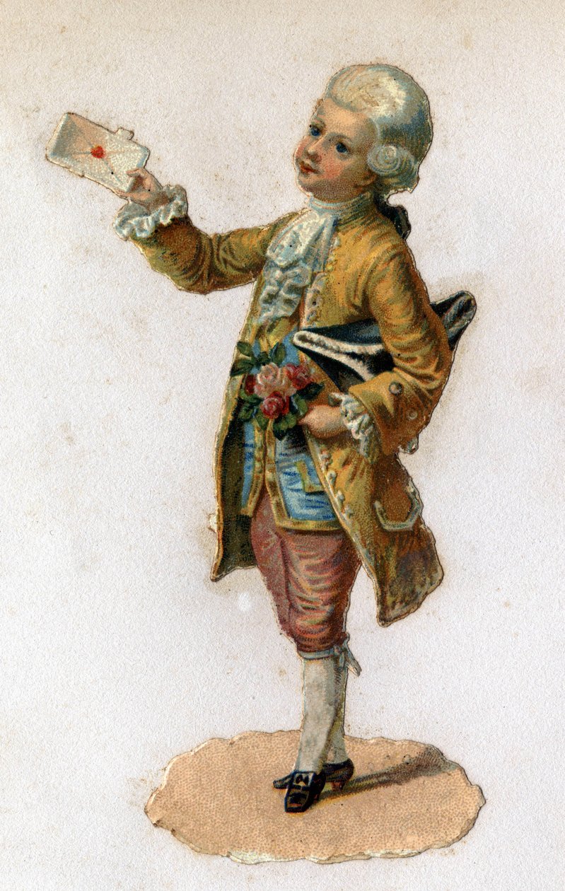 Sanansaattaja (1700-luku), joka kantaa sinetöityä kirjettä. Kromolitografia noin 1890. tekijältä Unknown artist