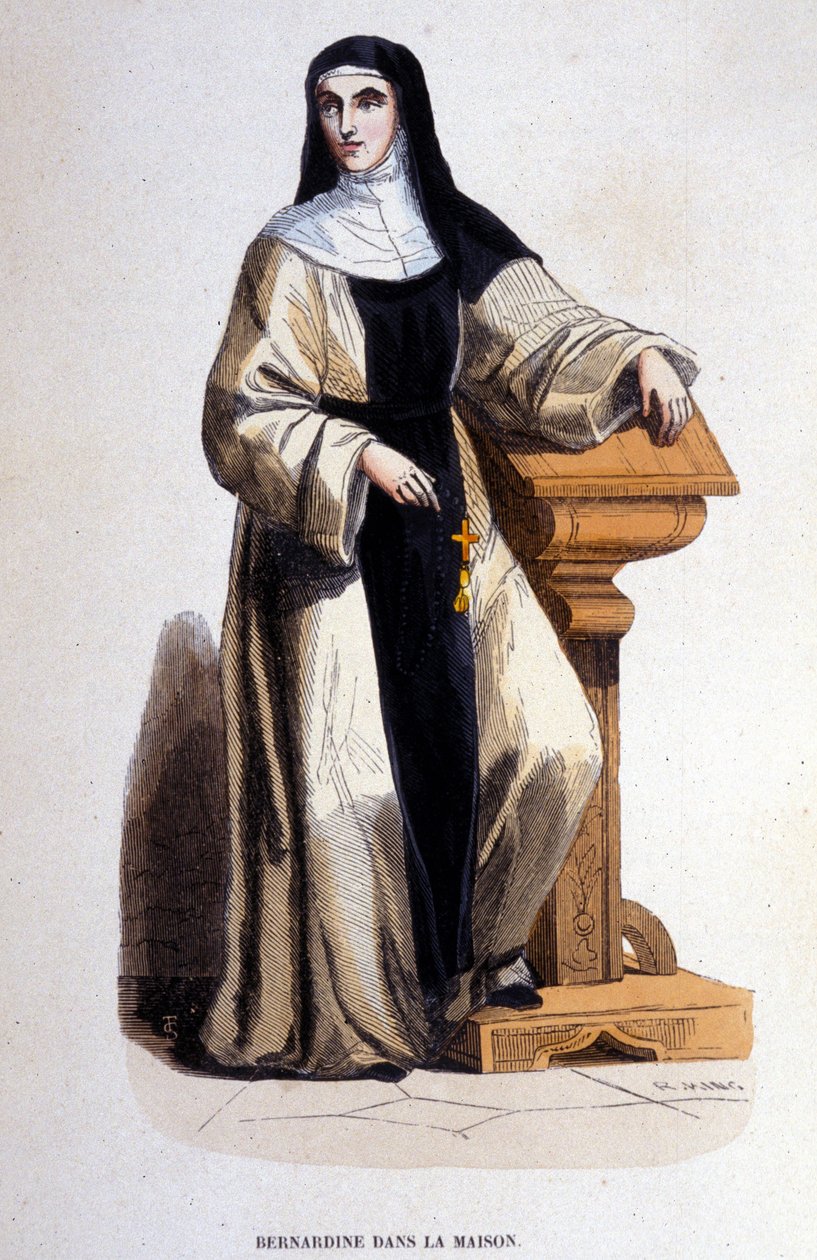 Nunna Bernardiini, Pyhän Benedictuksen ritarikunnan jäsen, jonka Saint Bernard uudisti 1100-luvulla. Kaiverrus 1800-luvulta. tekijältä Unknown artist