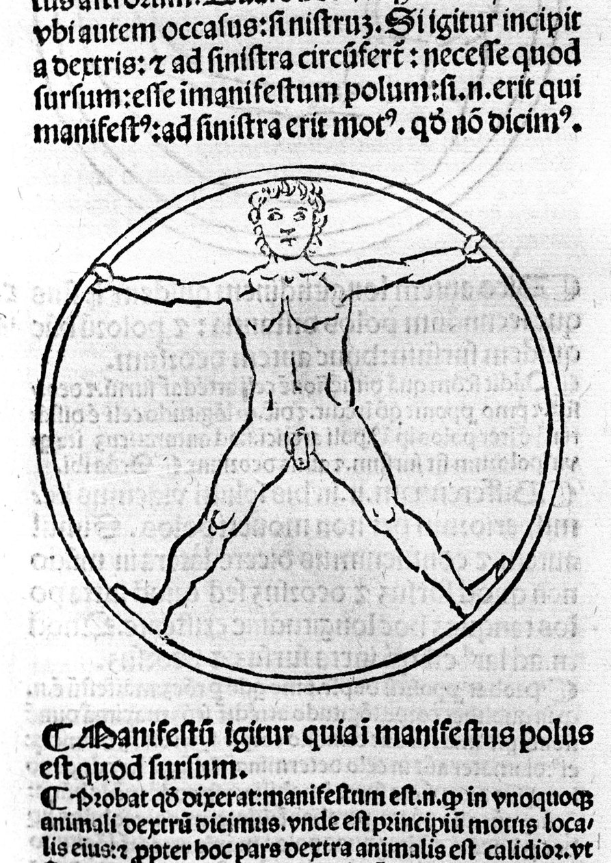 "Köyhien filosofian" sivu Albert Suuri (= Albert Magnus 1206 - 1280). Kuva miestä ympyrässä. Brescia 1493 tekijältä Unknown artist