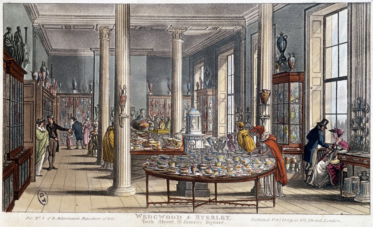 Posliinikauppa Lontoossa (Englanti) Wedgwood & Byerley - Litografia noin 1800 tekijältä Unknown artist