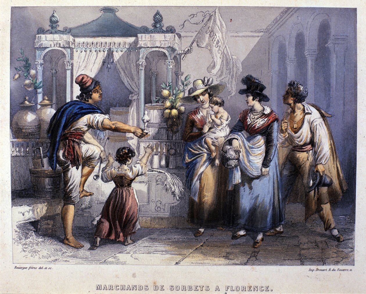 Sorbet-kauppias Firenzessä. Litografia noin 1820 tekijältä Unknown artist