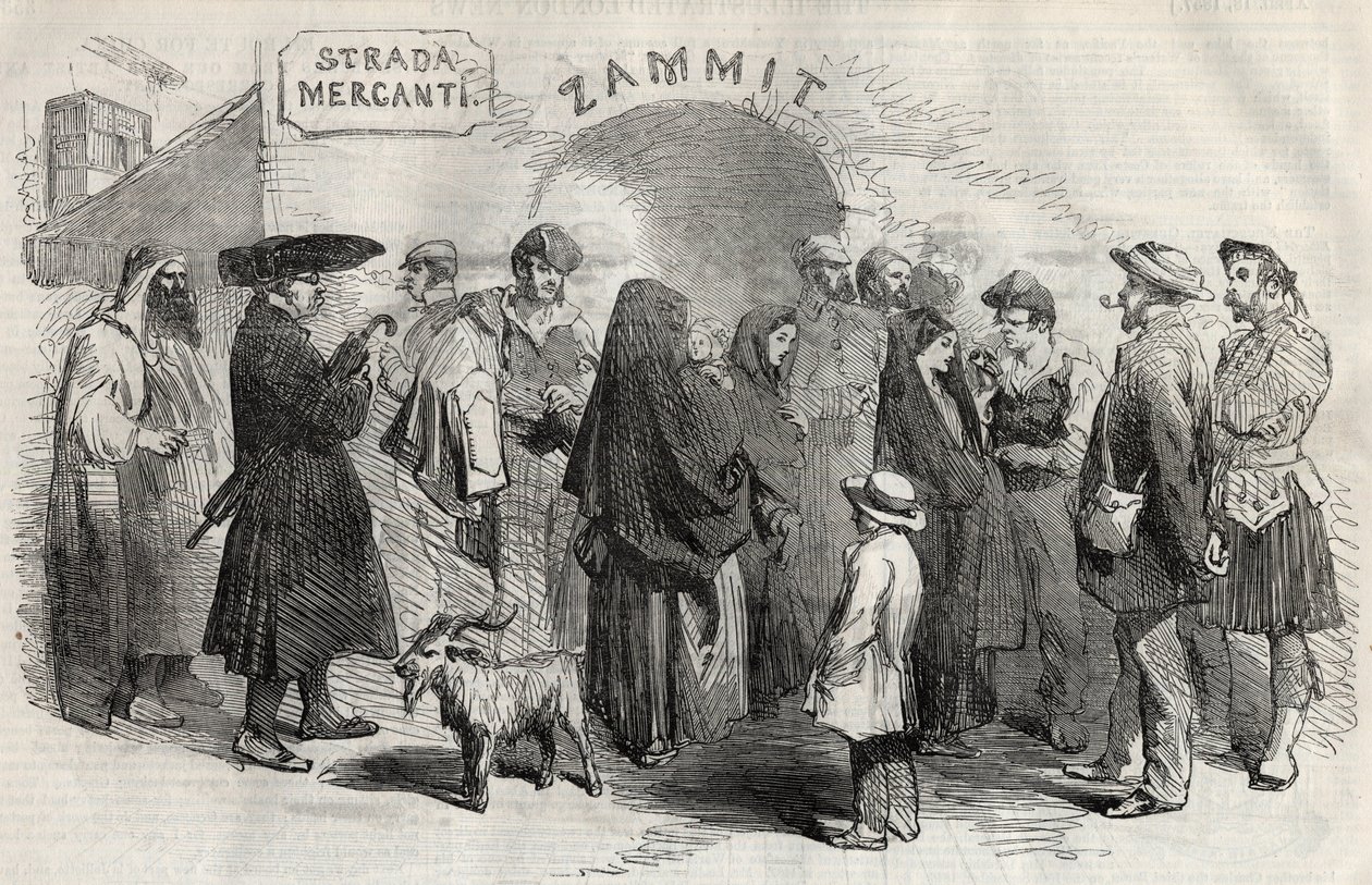 Katu Vallettassa (Valletta) Maltan saarella (Malta) vuonna 1857. tekijältä Unknown artist