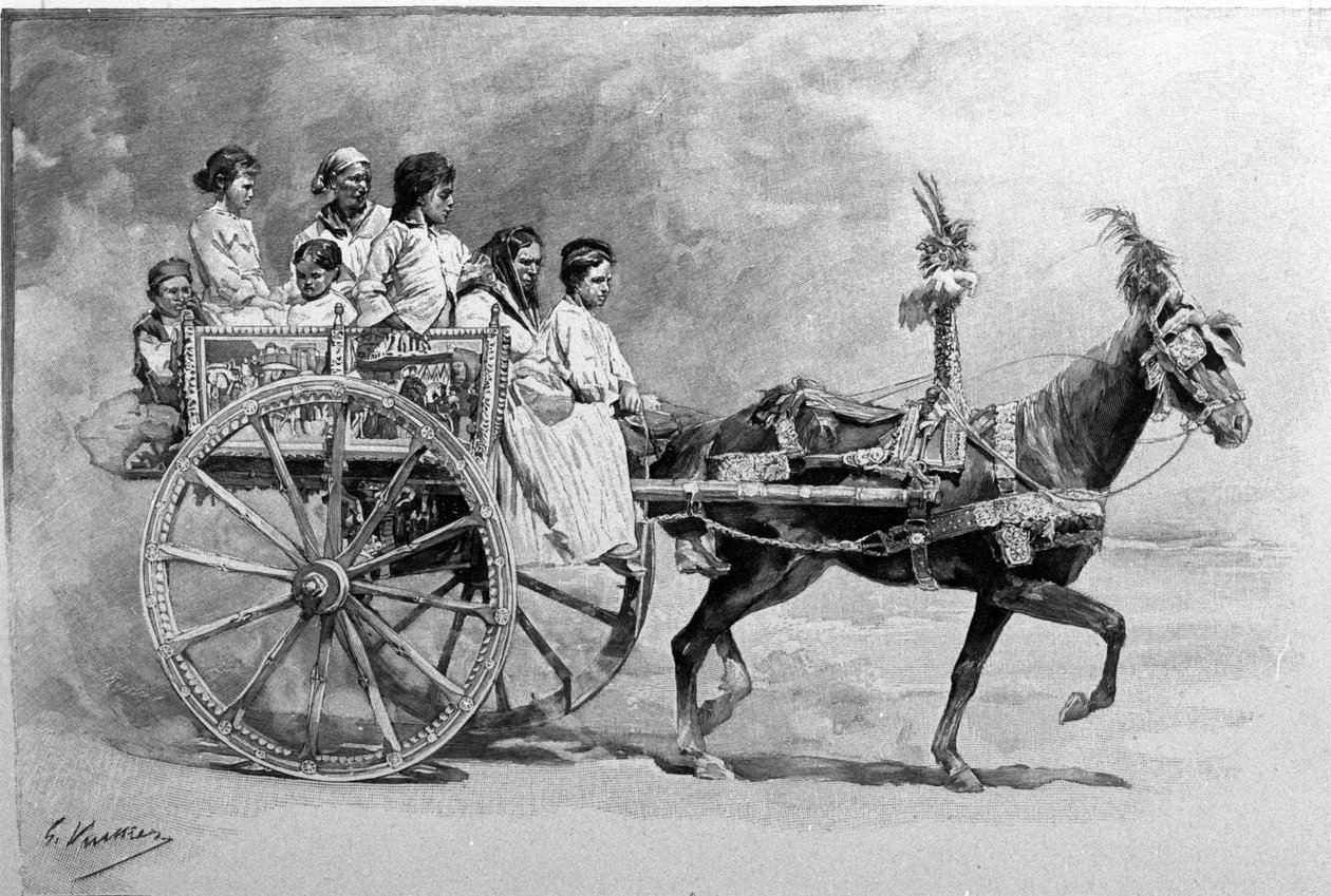 Perinteinen sisilialainen kärry. 1800-luvun kaiverrus tekijältä Unknown artist